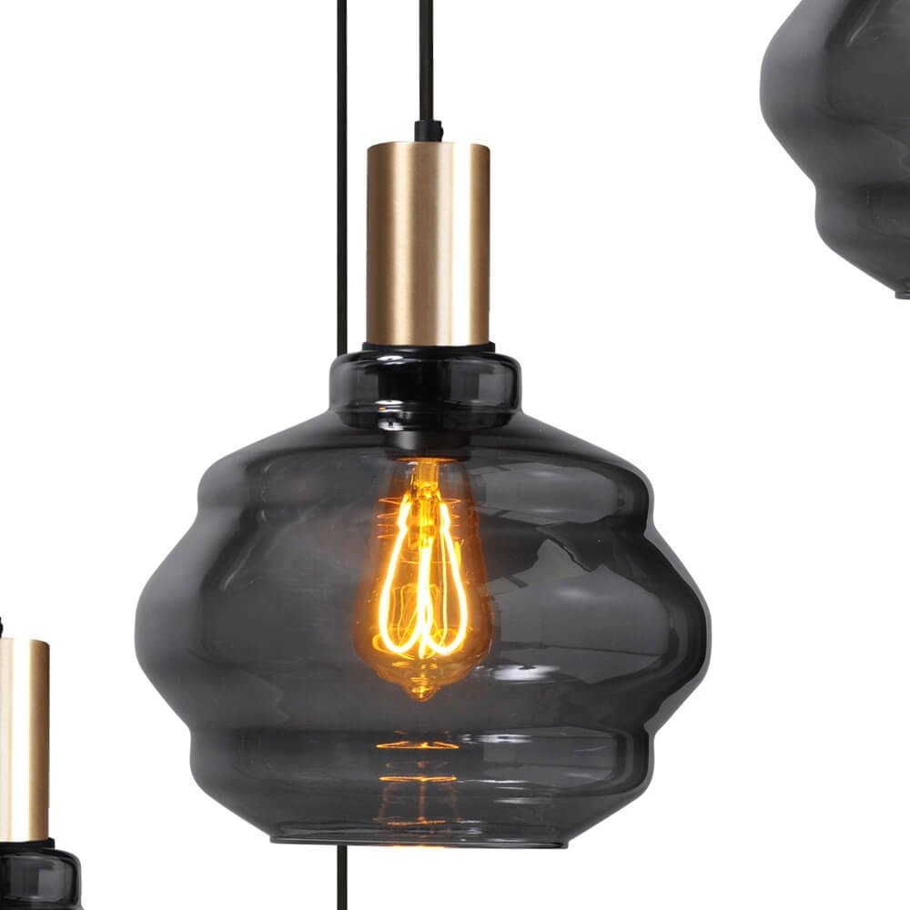 5-light loft hanging lamp - gold - Porto with Ball smoke glasses - Ø 24cm Masterlight 8718121271019