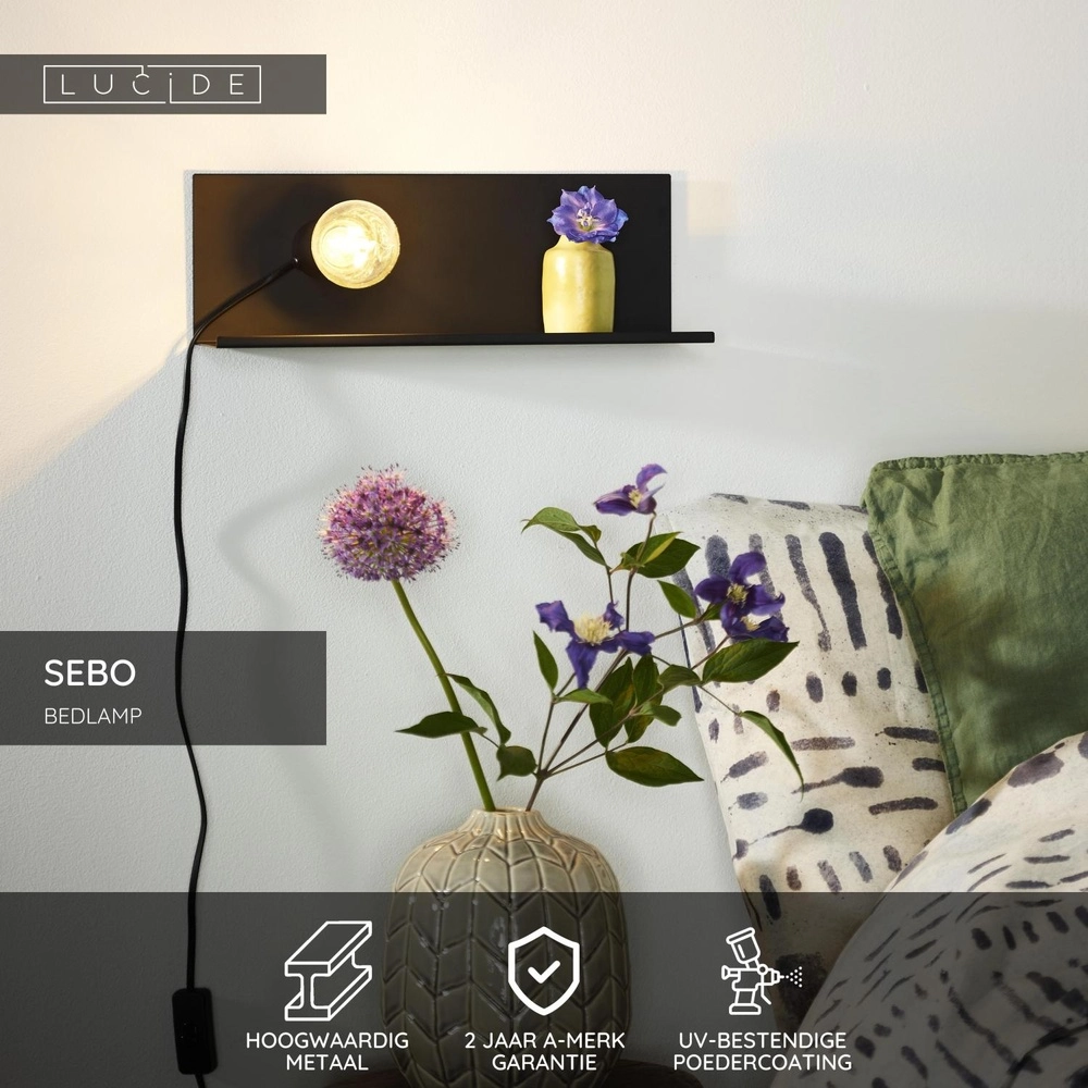 Bedside lamp Sebo Black Lucide 5411212061287