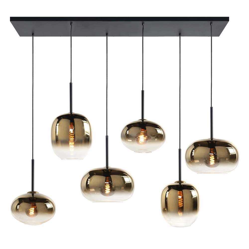 Pendant lamp Bellini Black straight 5-light fade amber glass