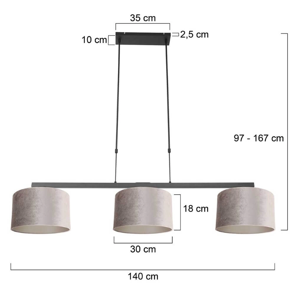 Black hanging lamp Stang with taupe velvet shades Steinhauer 8712746165753