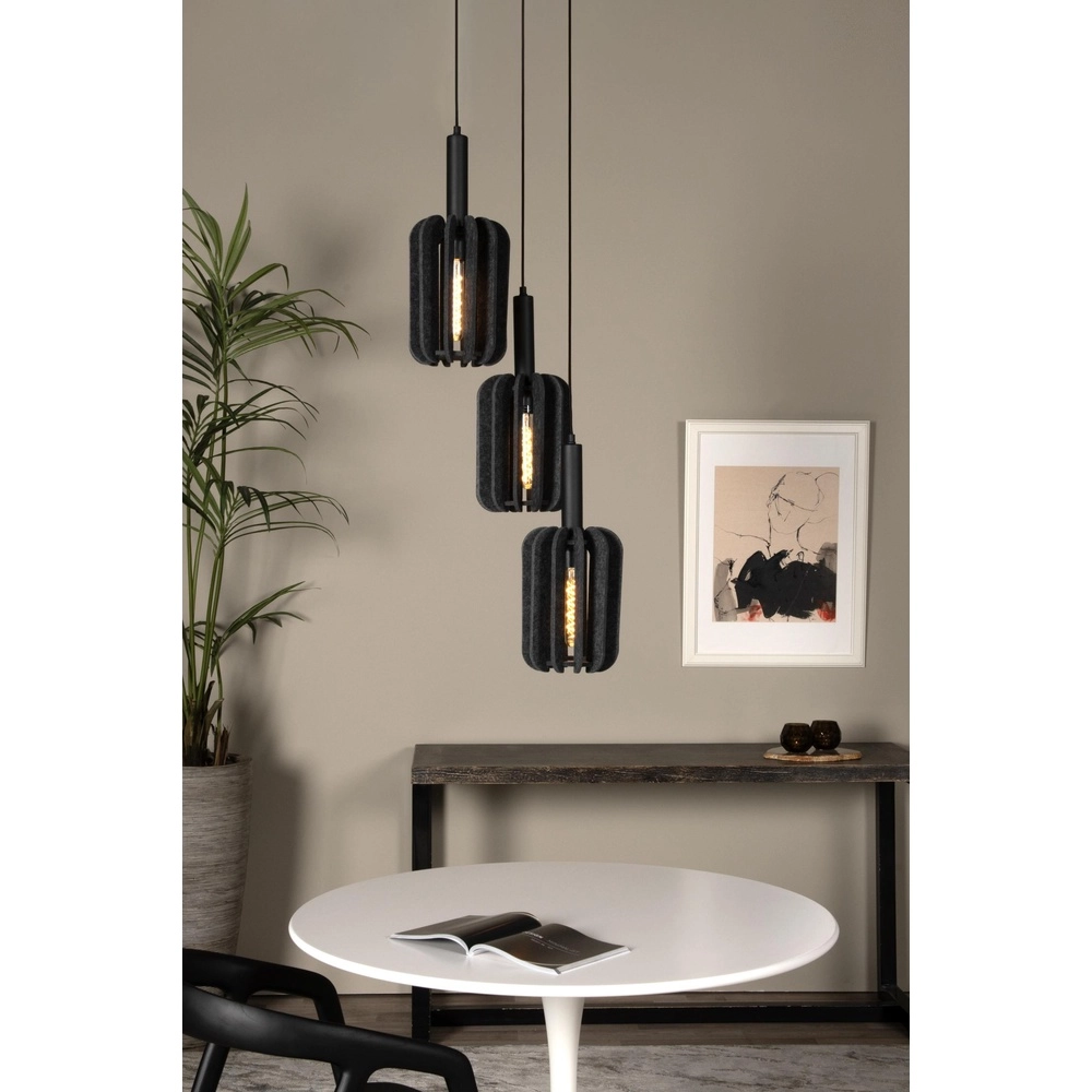 Sleek pendant lamp Rafal 3-light round black with grey Lucide 5411212452788