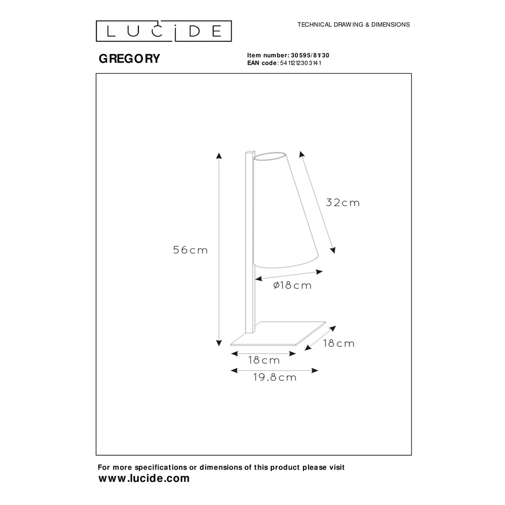 Design table lamp Gregory Black Lucide 5411212303141