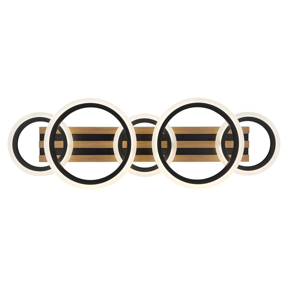 Ceiling lamp Blevins Black with wood 5 rings Globo 9007371578160