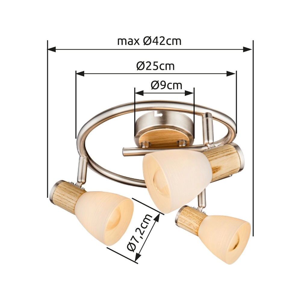 Ceiling lamp Gylfi nickel with wood 3-lights Globo 9007371349548