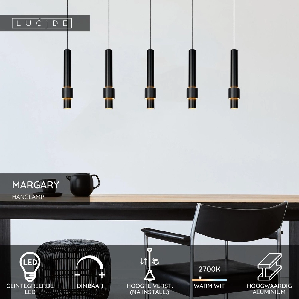 Sleek pendant lamp Margary 5-light black Lucide 5411212241917