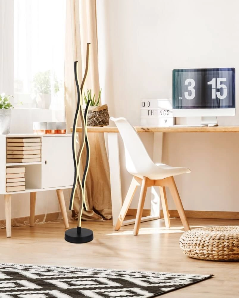 Floor lamp Geronimo black with wood Globo 9007371457045
