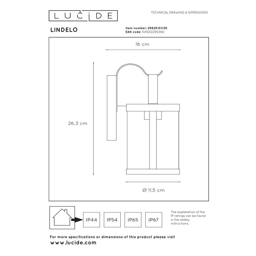 Black wall lamp Lindelo IP23 Lucide 5411212290366