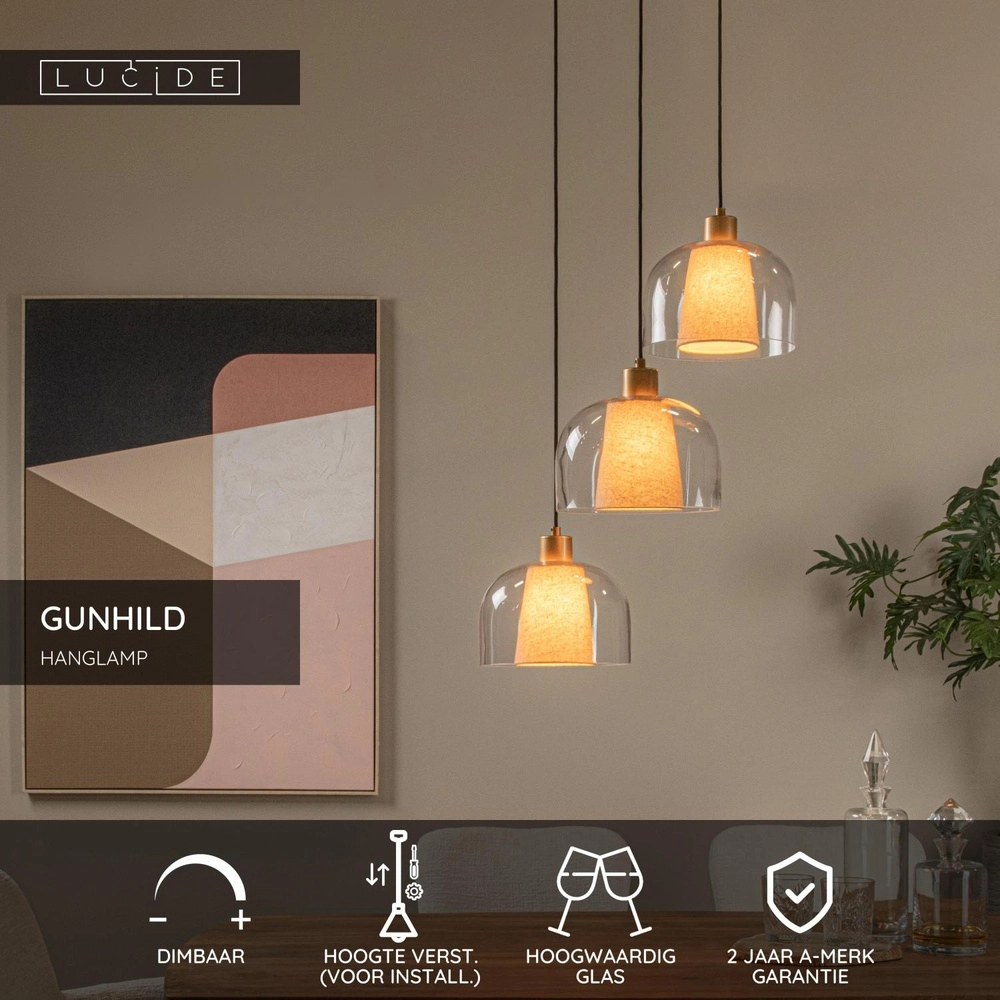 Design pendant lamp Gunhild 3-light gold round Lucide 5411212303363