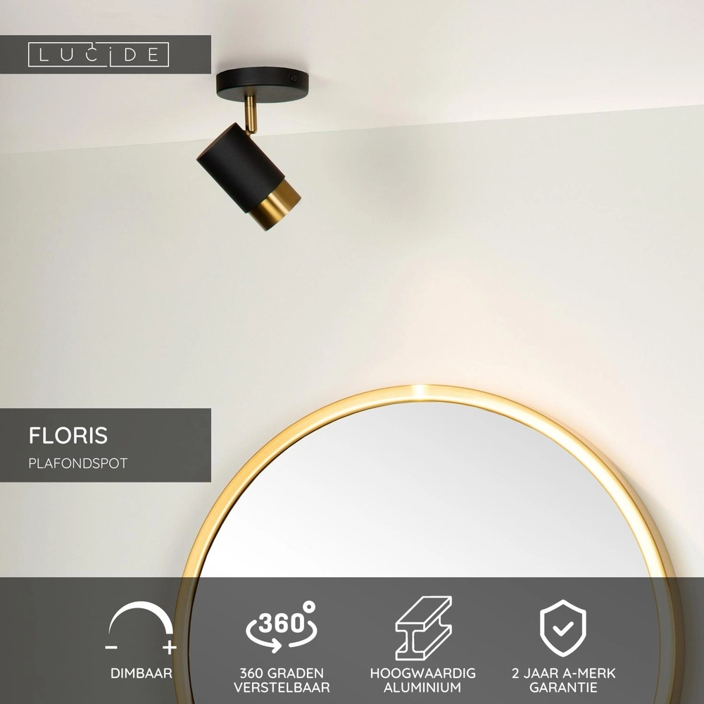 Ceiling spotlight Floris Black Lucide 5411212351760