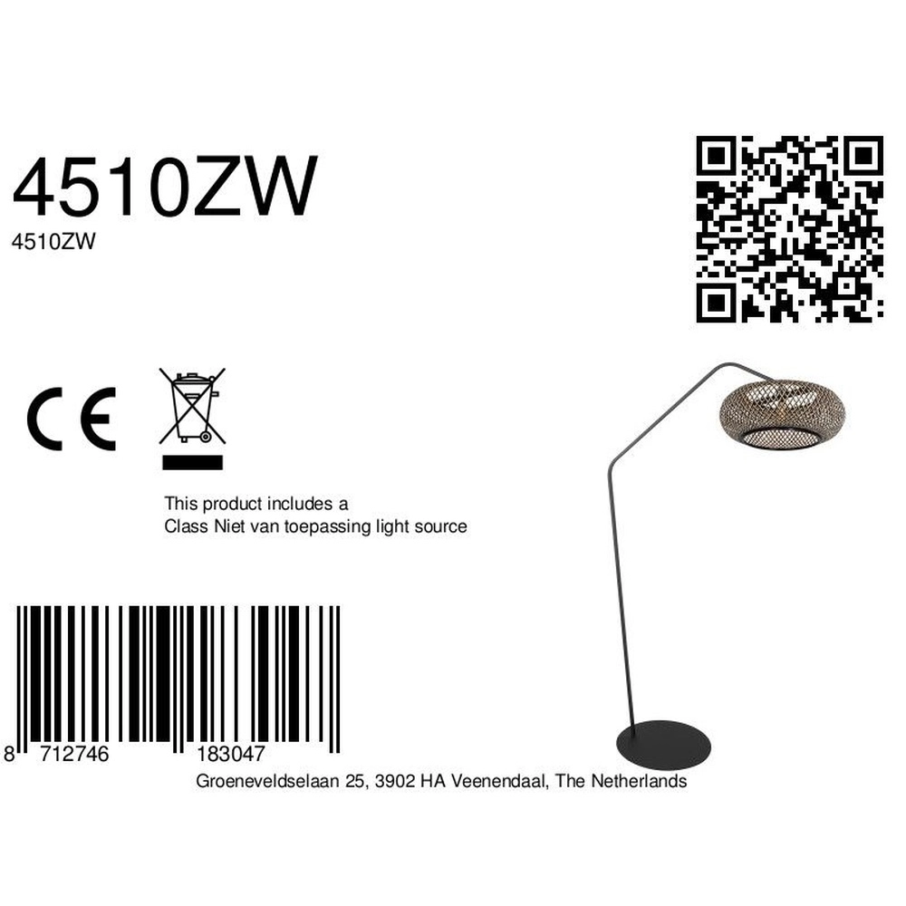 Arc lamp ZigZag with black and rattan hood Steinhauer 8712746183047