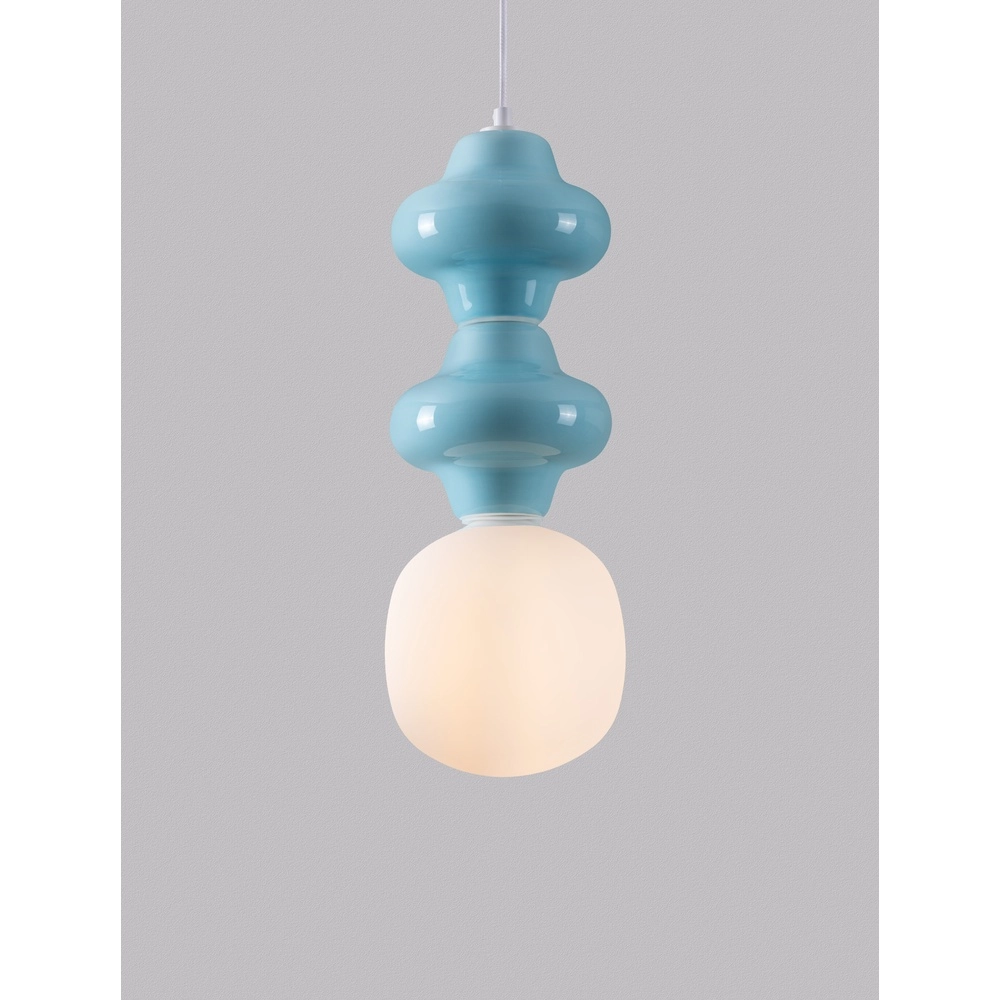 Pendant lamp Clio M blue keremia with white glass