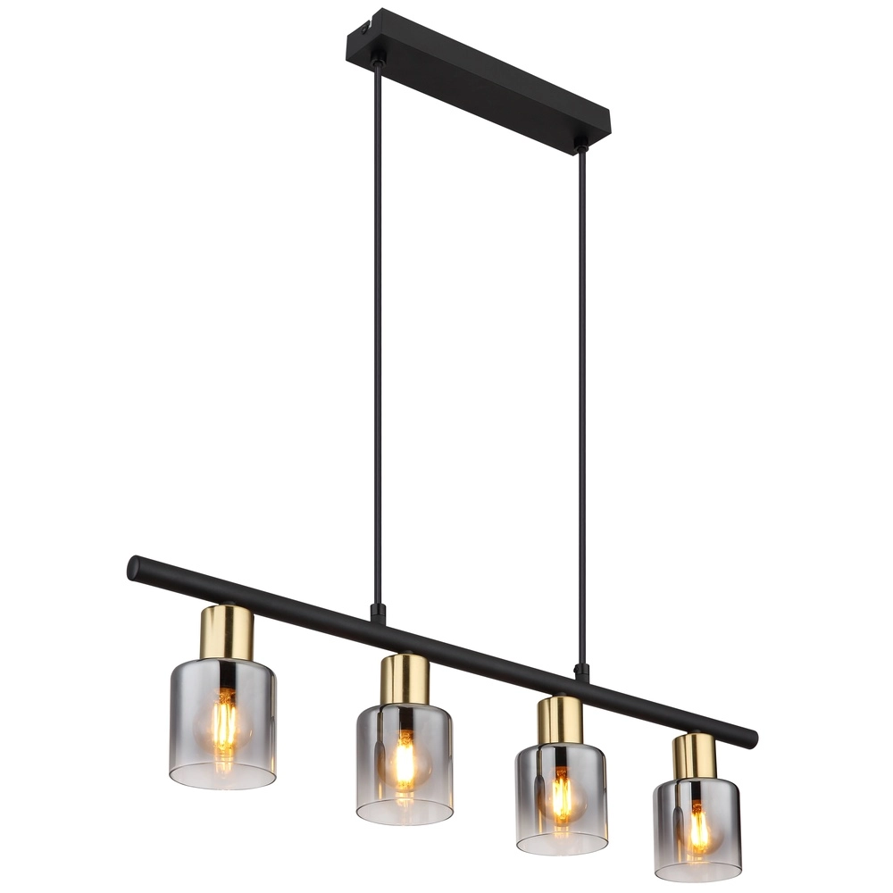 4-light pendant lamp Hollsy black with smoke glass