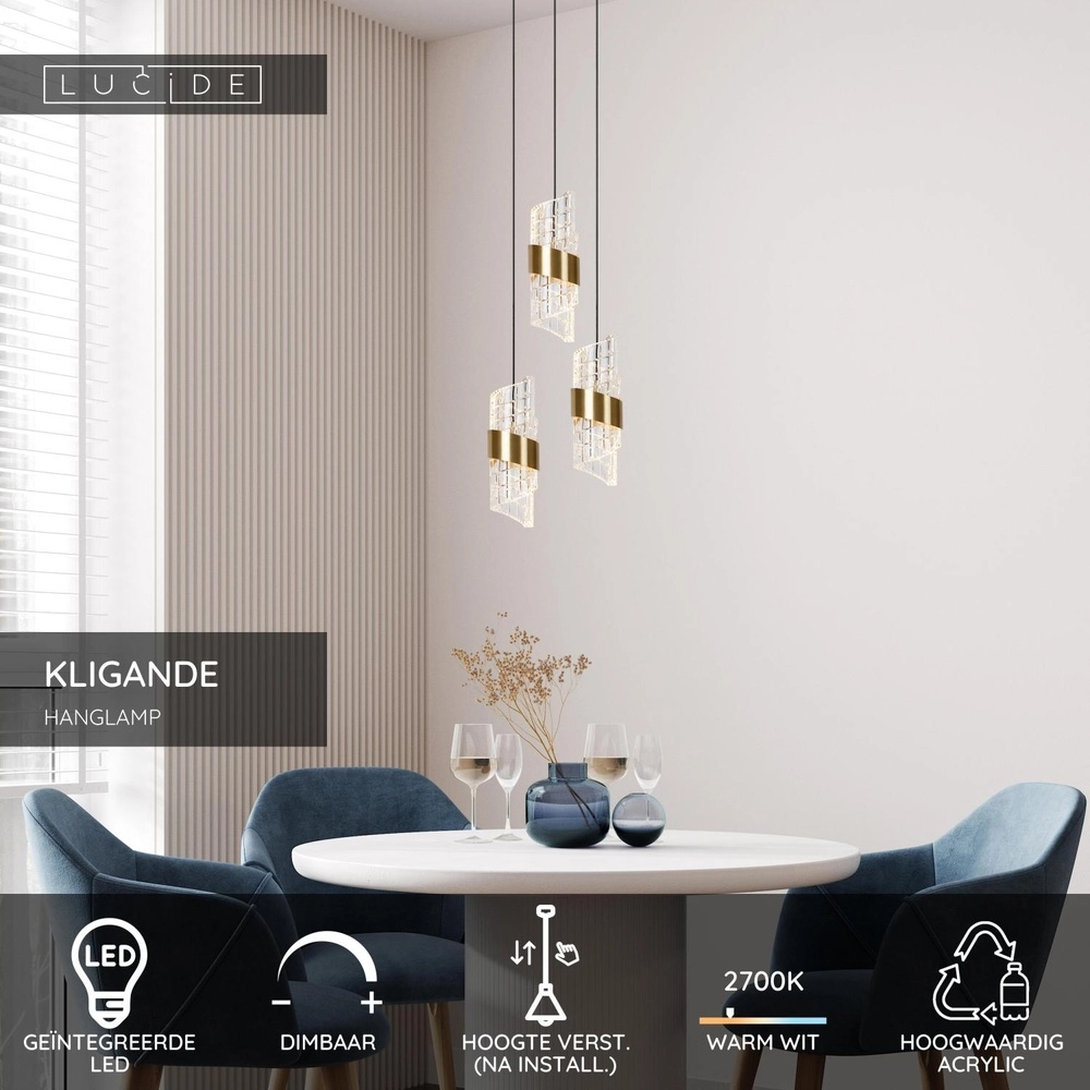Design pendant lamp Kligande 3-light gold Lucide 5411212134608