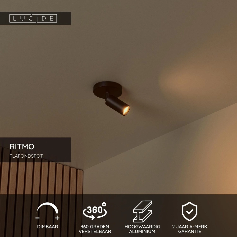 Ceiling spotlight Ritmo mini GU10 black Lucide 5411212093943