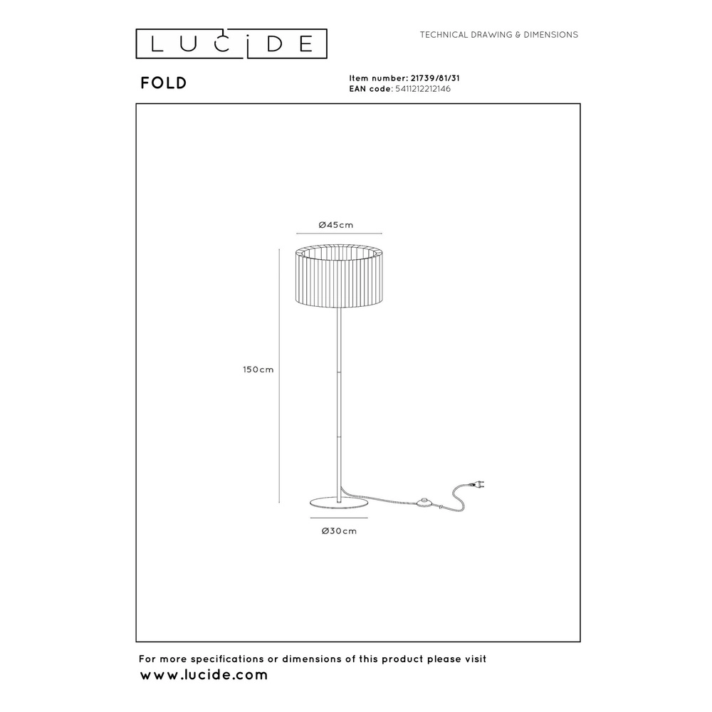 Design floor lamp Fold Ø 45cm x 150cm Lucide 5411212212146