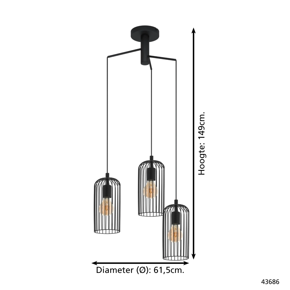 3-light pendant lamp Roccamena 1 black Eglo 9002759436865