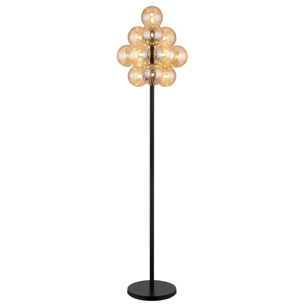Black floor lamp Conor with amber glass