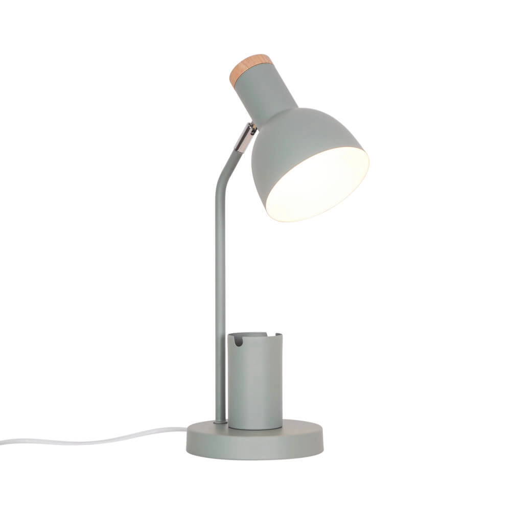 Green desk lamp Devone with pen holder