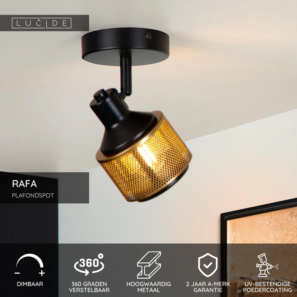 Ceiling lamp Rafa black with copper Lucide 5411212771285