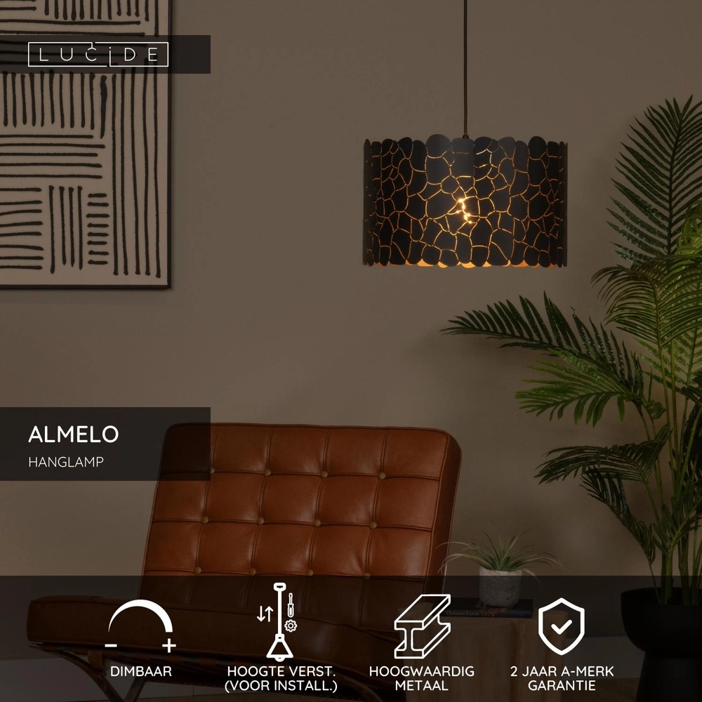Pendant lamp Almelo black with gold inside Ø 40cm Lucide 5411212211897