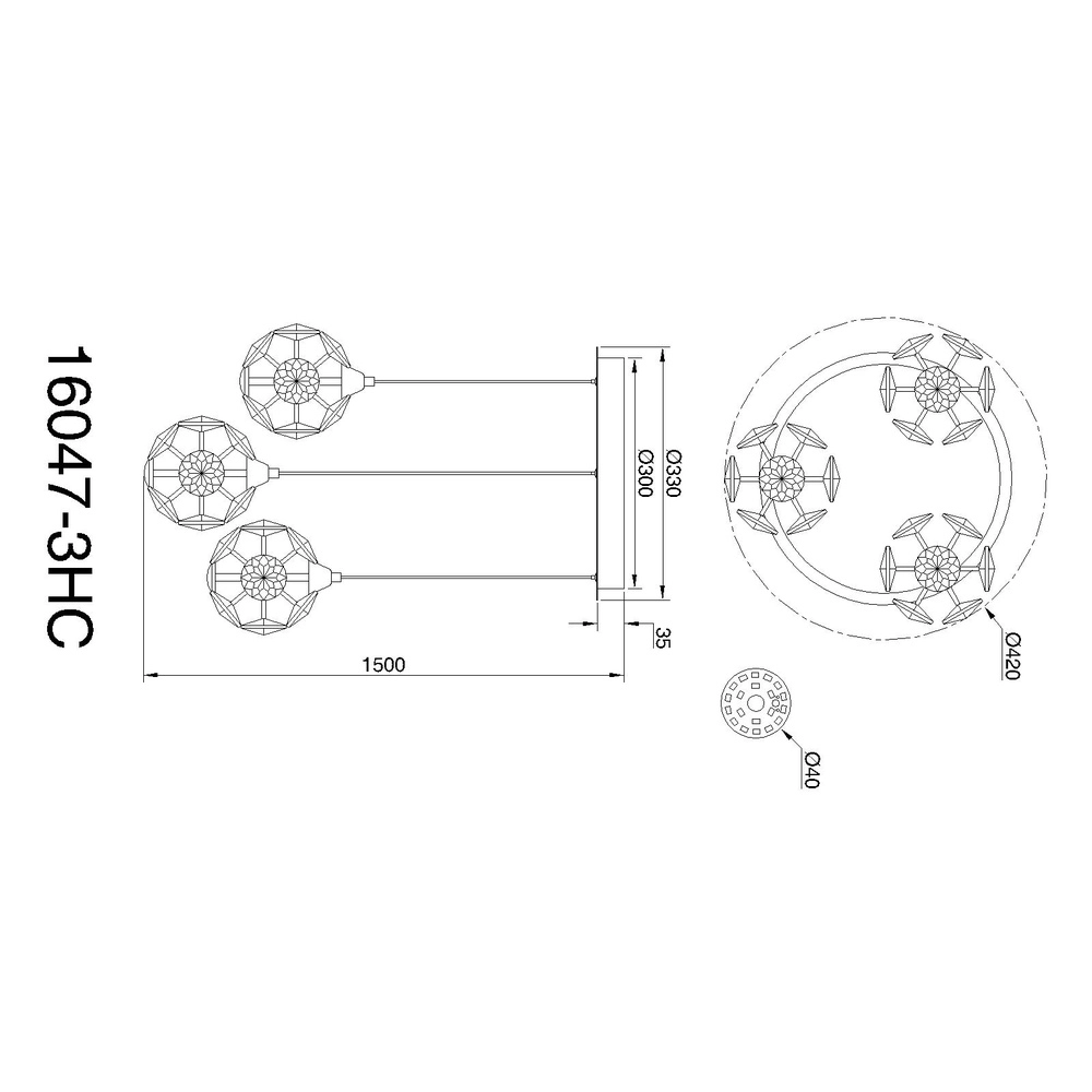 3-light pendant lamp Virina chrome Globo 9007371478255