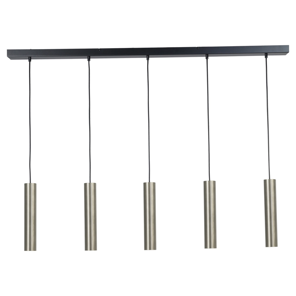 Dining table hanging lamp Run 5-light stainless steel cylinders