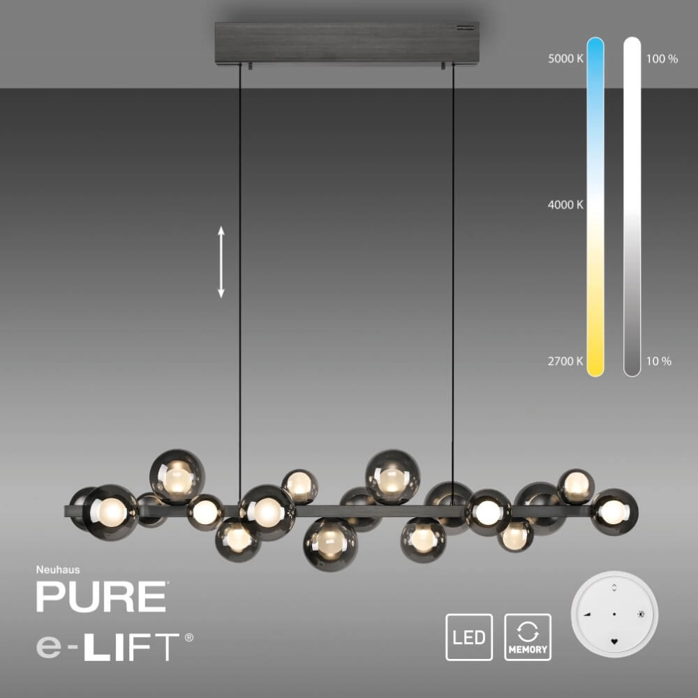 Unique hanging lamp Pure E-Popup 18-light gray Paul Neuhaus 4012248384411