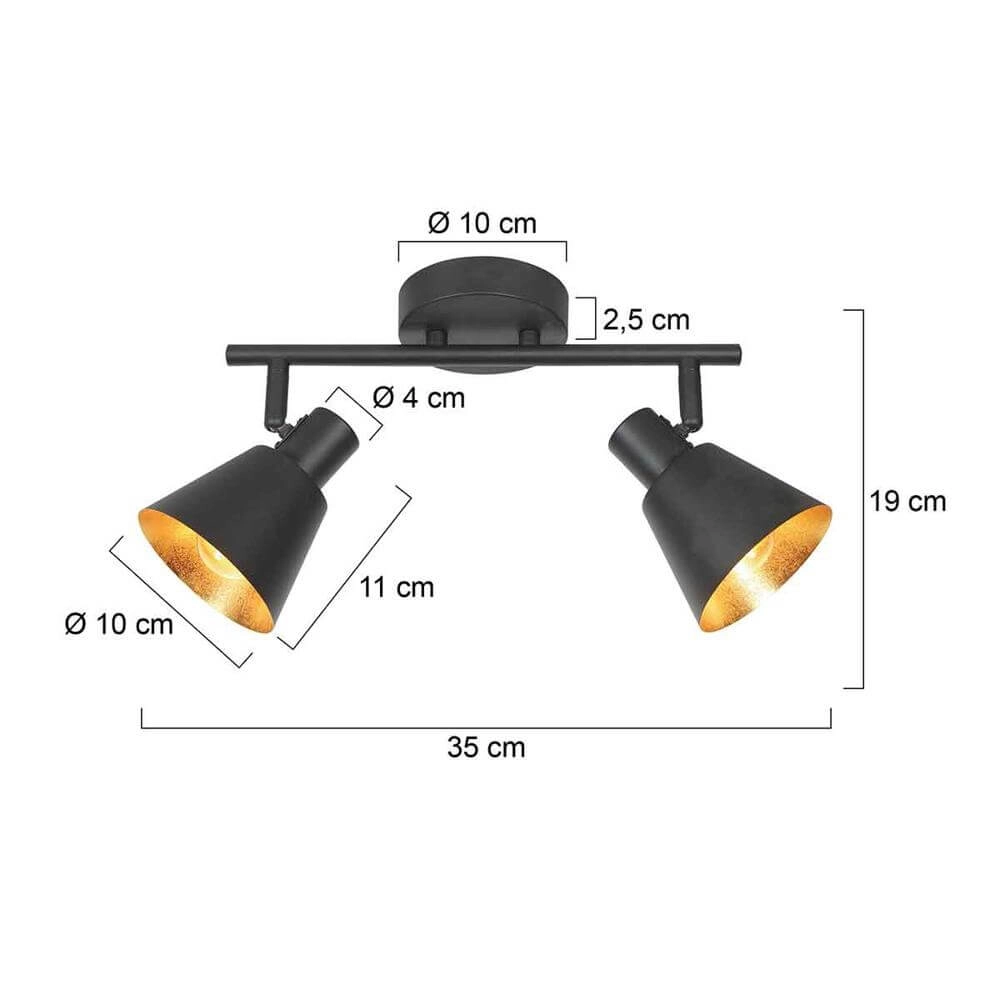 Ceiling lamp Oeroe black with gold 2-lights Steinhauer 8712746176339