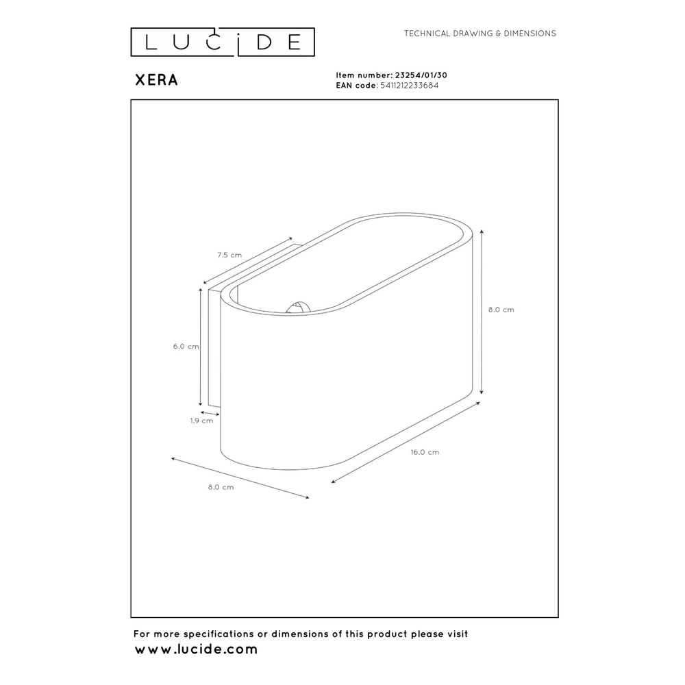 Wall lamp Xera 16cm black Lucide 5411212233684