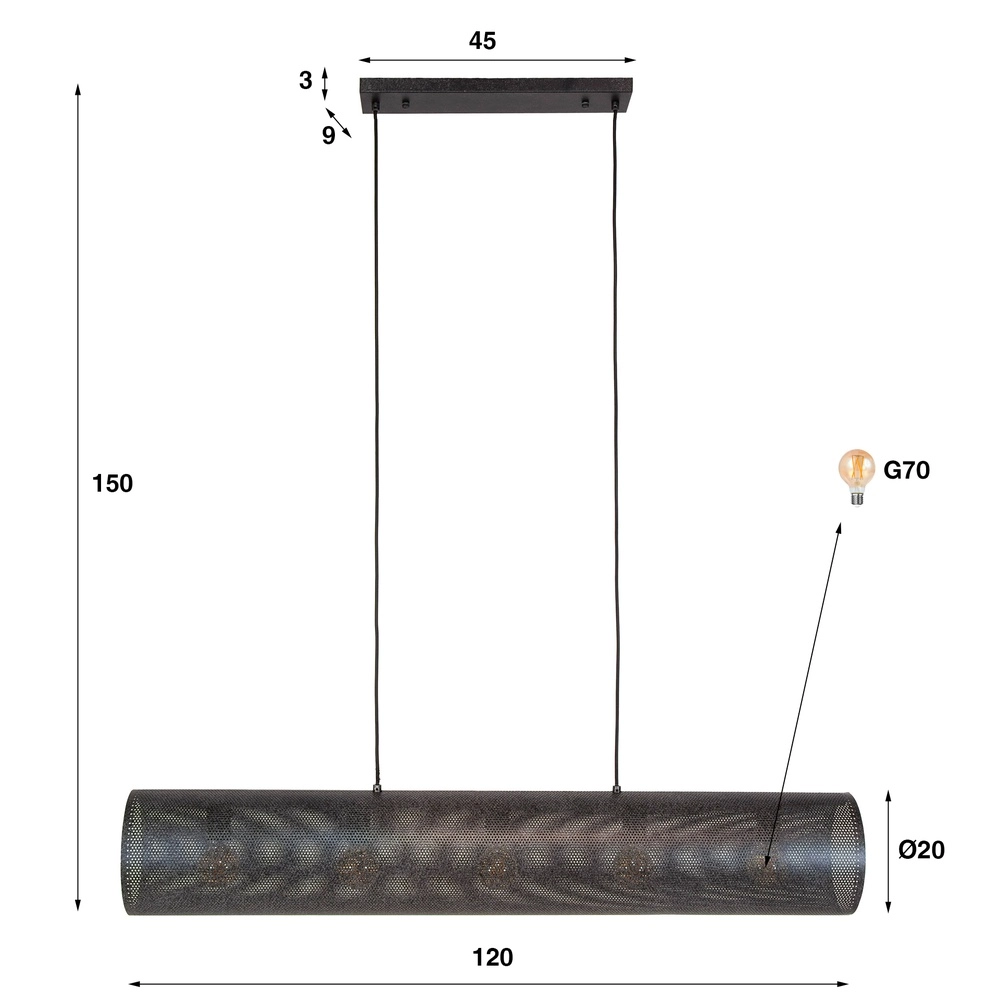 Horizontal Mesh Pendant Light Tubon 120cm - 5x E27 Lyora 8716803512245