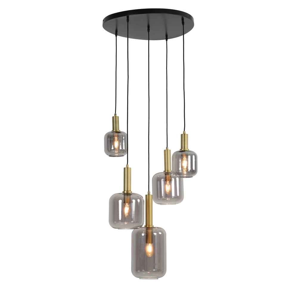 Vide pendant lamp Lekar 5x E27 - brass with smoke glass Light & Living 8717807604585