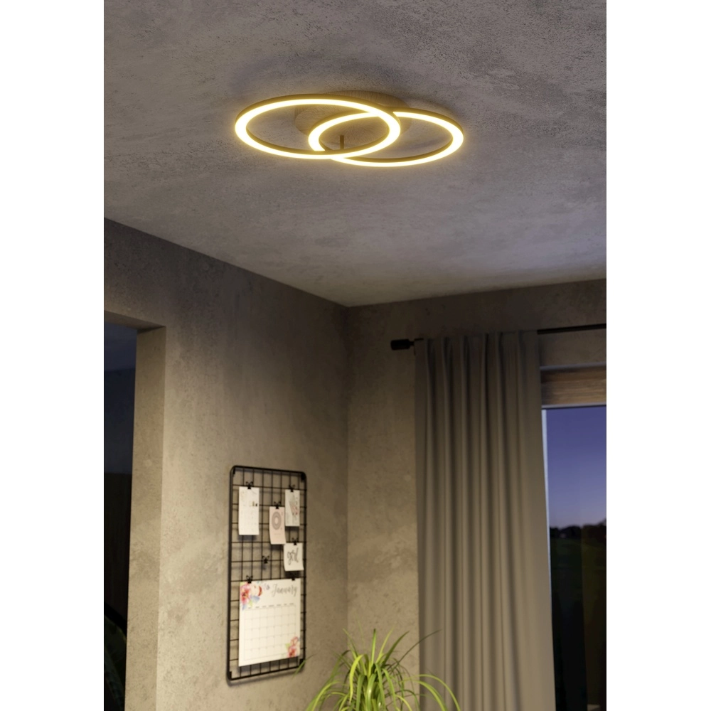 Zigbee ceiling lamp Lomaltas-Z black with wood look - round Eglo 9008606327898