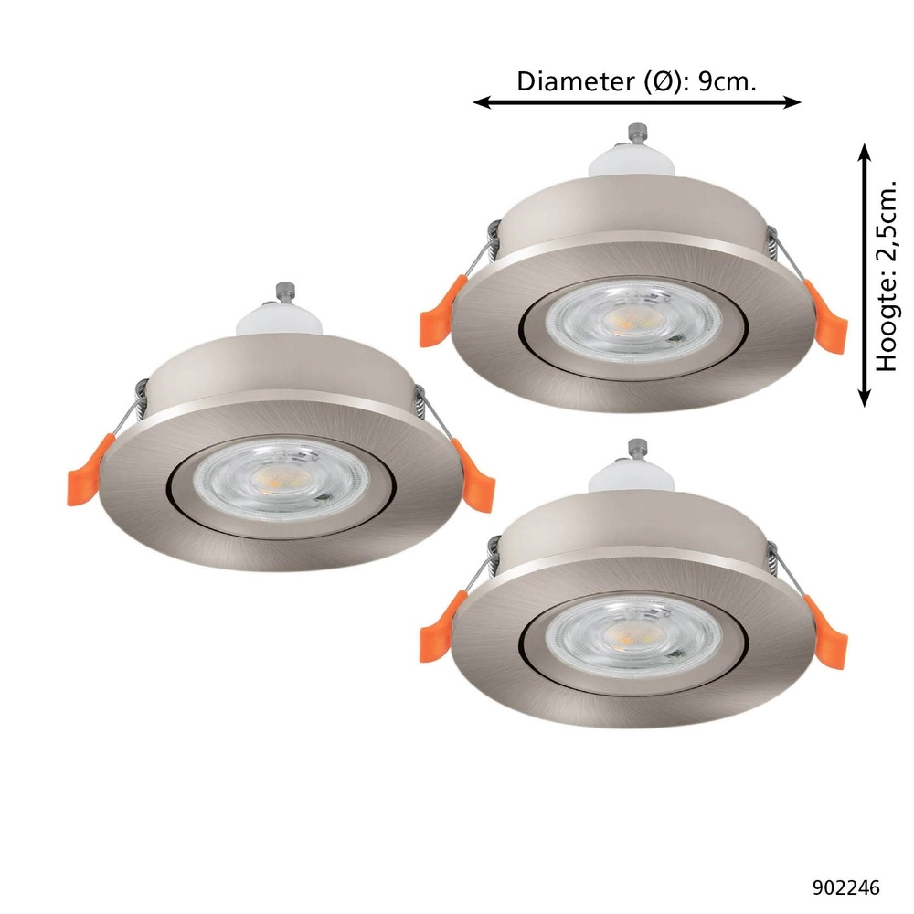 Set of 3 recessed spotlights Barranco nickel Ø 9cm - 4.5W - 3000K Eglo 9008606359264