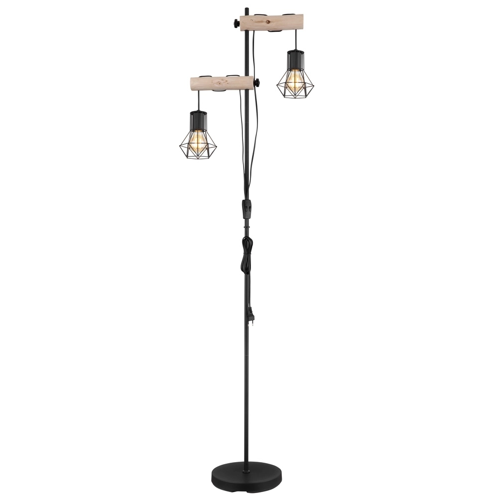 Floor lamp Priska black with wood Globo 9007371443840