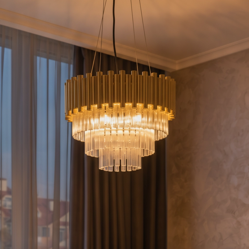 Pendant lamp Magnolia gold with crystal Ø 39cm