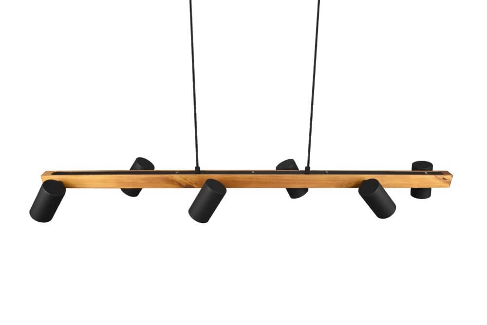 Hanging lamp Marley 6-light black with wood Trio 4017807523843