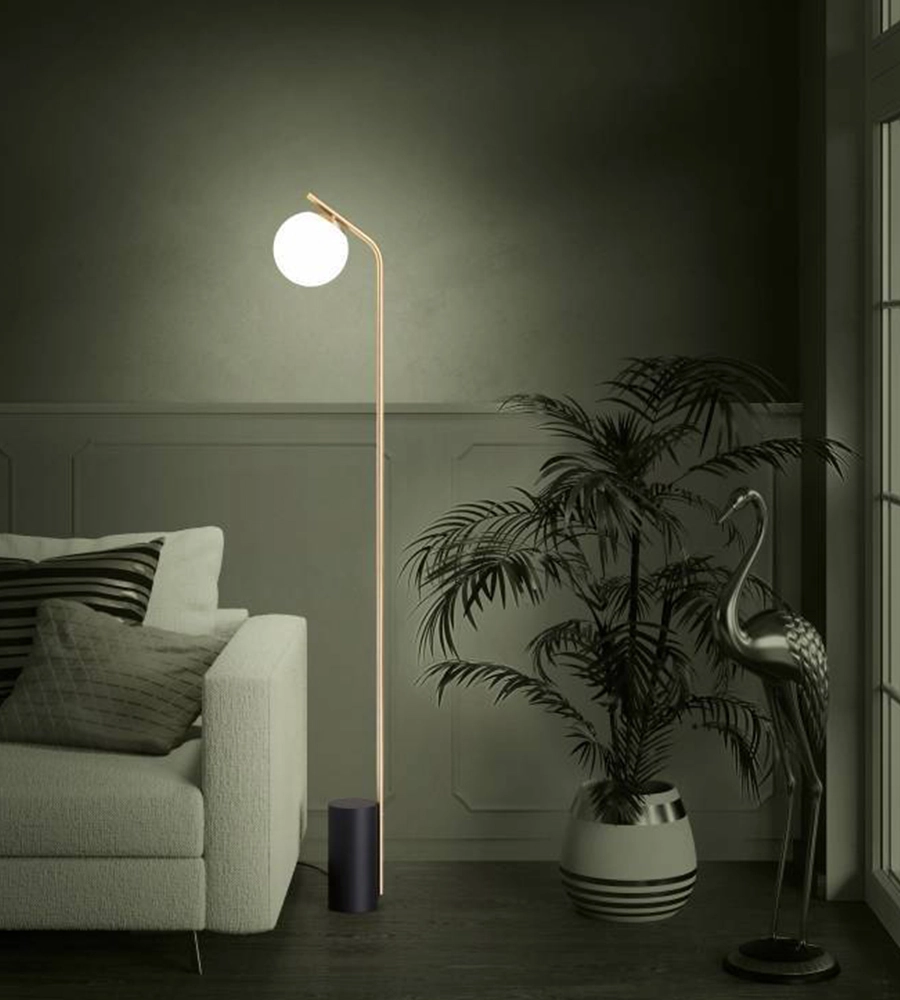 Golden floor lamp in green space