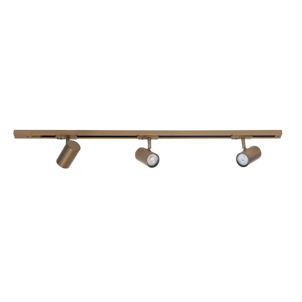 1-phase rail set 100cm Cilinder gold with 3 spots