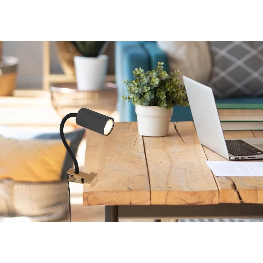 Black clamp lamp Robby with wood Globo 9007371436880