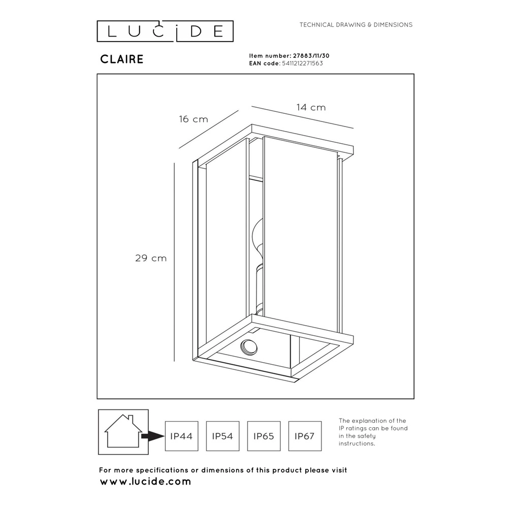 Sleek wall lamp Claire with sensor anthracite Lucide 5411212271563
