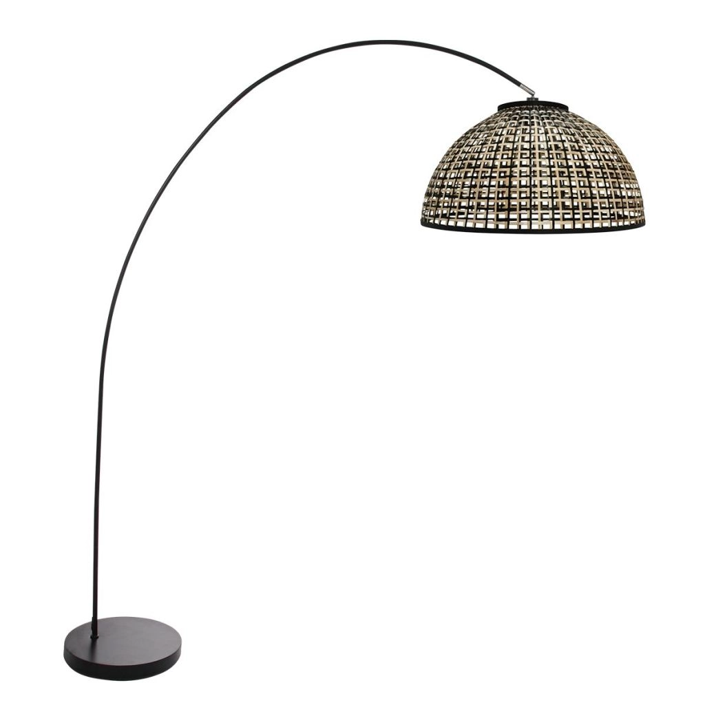 Black arc lamp Solva with bamboo shade Ø60cm