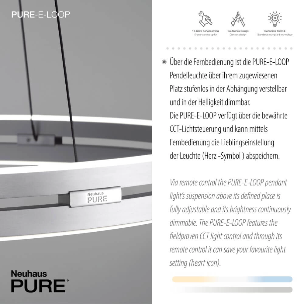 Sleek hanging lamp Pure E-Loop aluminum Ø 70cm Paul Neuhaus 4012248372302
