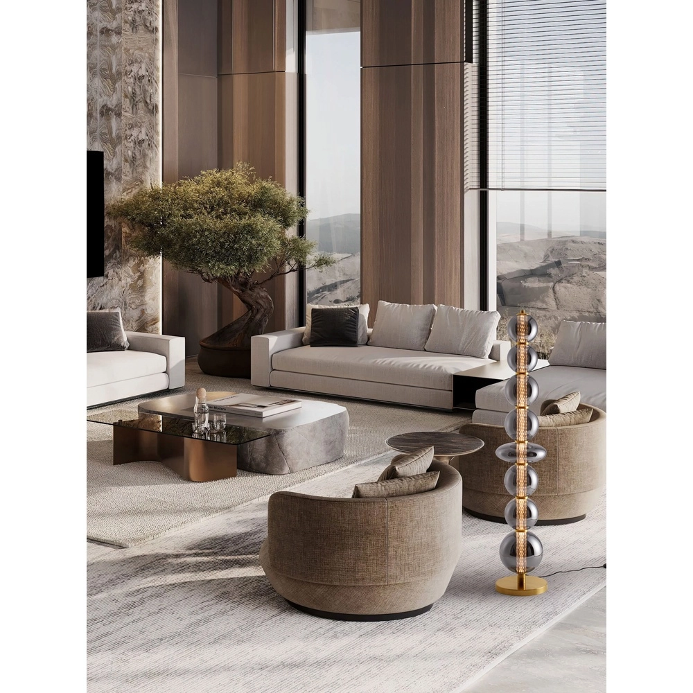 Design floor lamp Navi gold with smoke glass