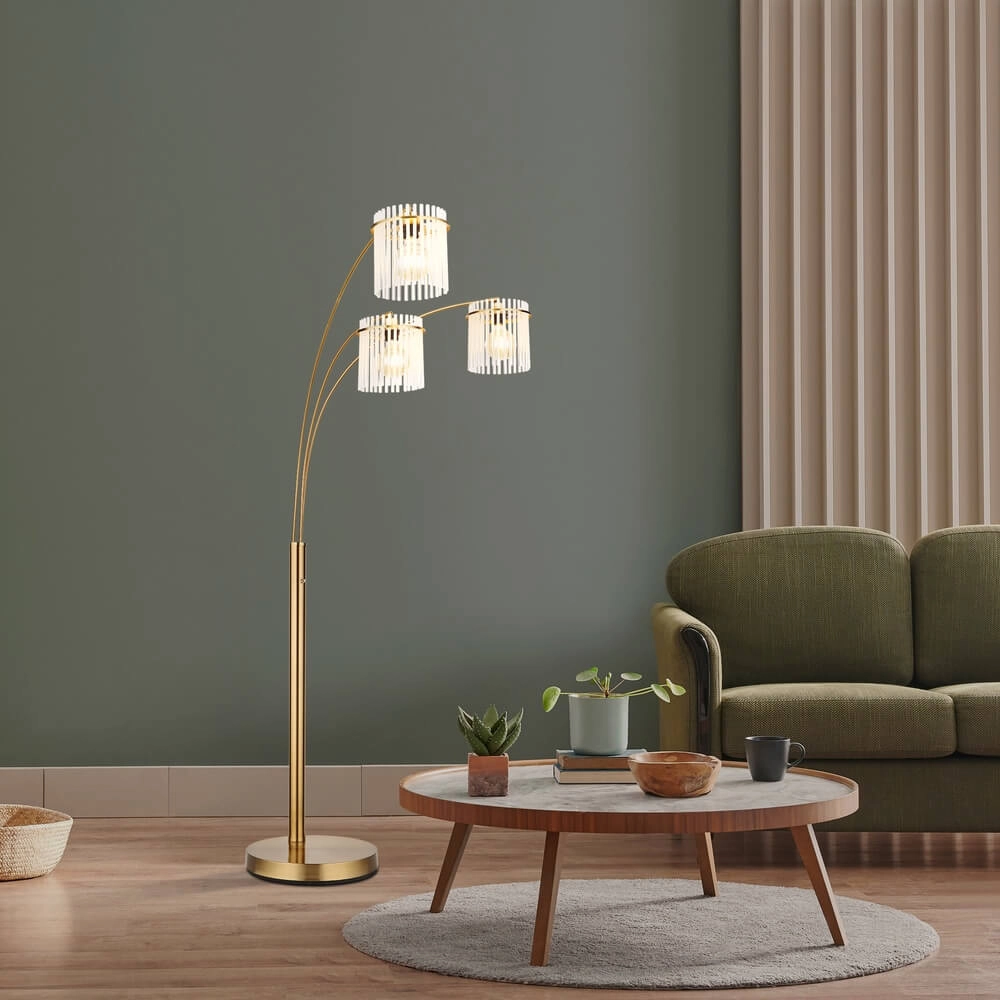Golden floor lamp Gorley with glass 3-light Globo 9007371481019