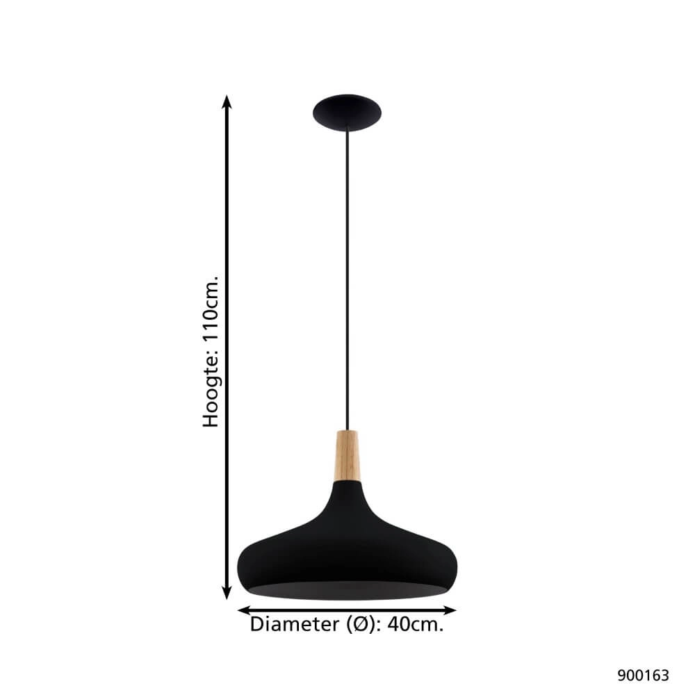 Black hanging lamp Sabinar Ø 40cm with wood Eglo 9008606235797