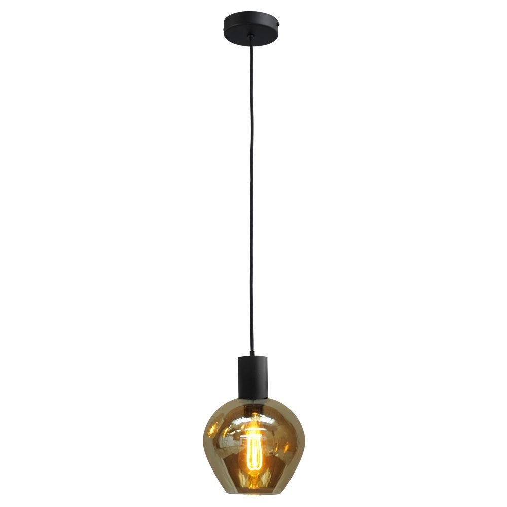 Black pendant hanging lamp Bounty with round glass
