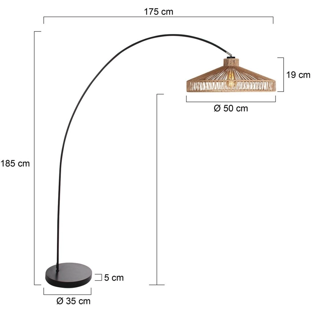 Black arc lamp Solva with bamboo shade Ø50cm Steinhauer 8712746182637
