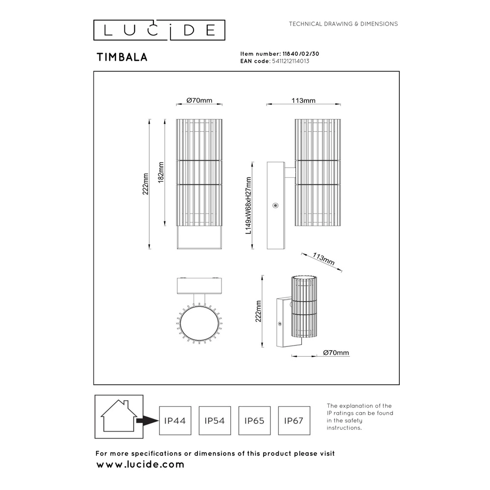 Black wall lamp Timbala Double Lucide 5411212114013