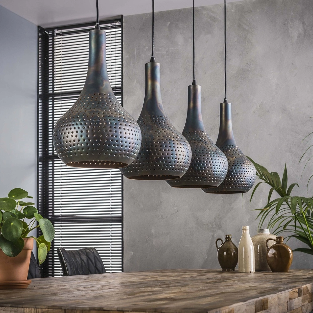 Hole dining table pendant lamp Punch 4x E27 - black brown Lyora 8716803512979