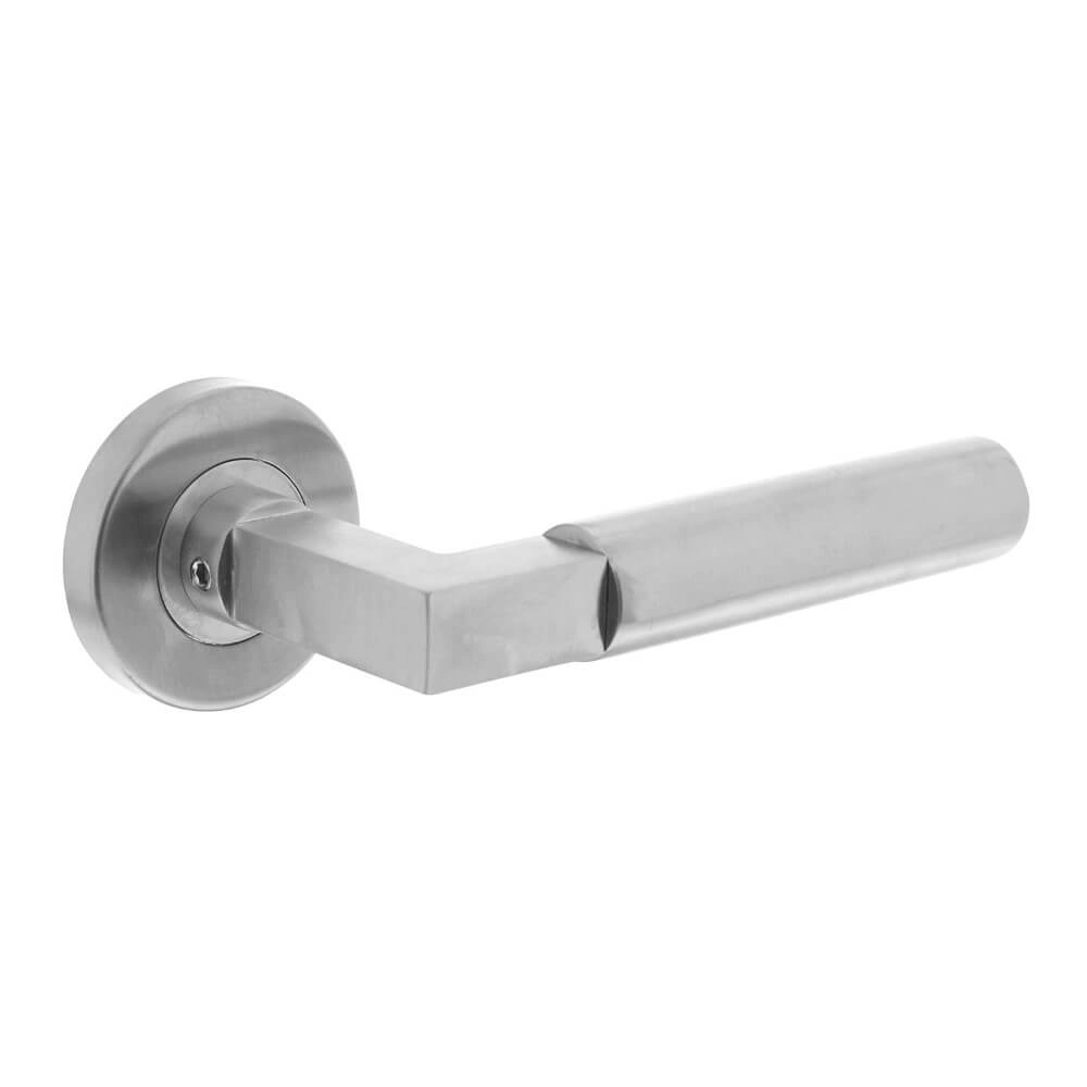 Modern door handle Bau-Stil round rosette stainless steel